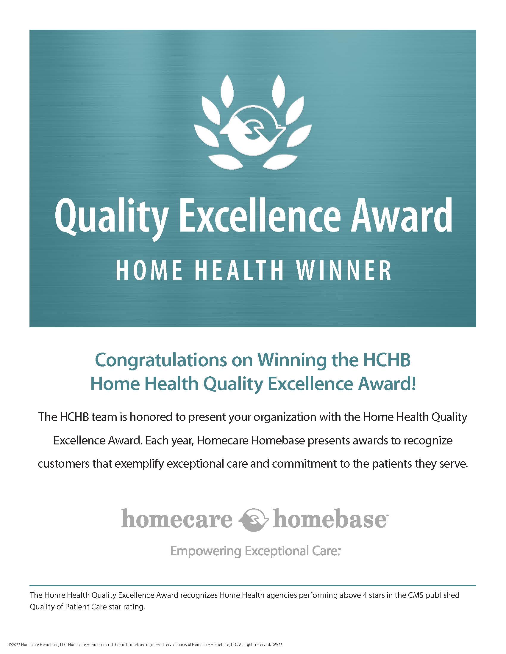 HCHB Quality Excellence Award Winner