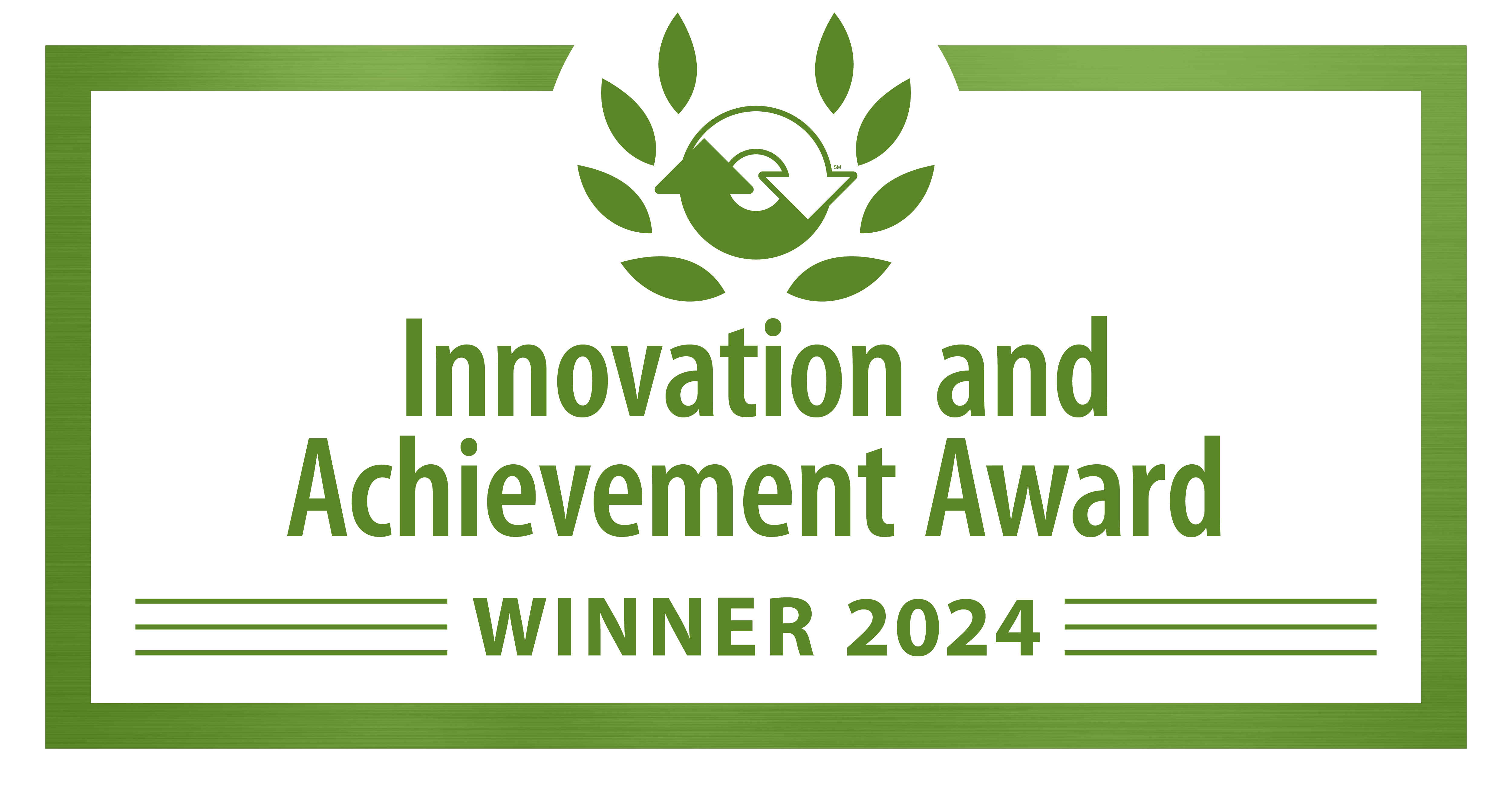 A green logo for the Innovation and Achievement Award Winner for 2024.