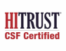 A black and red logo indicating Harmony Cares is Hi Trust CSF certified.