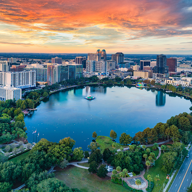 The Orlando, Florida city skyline.