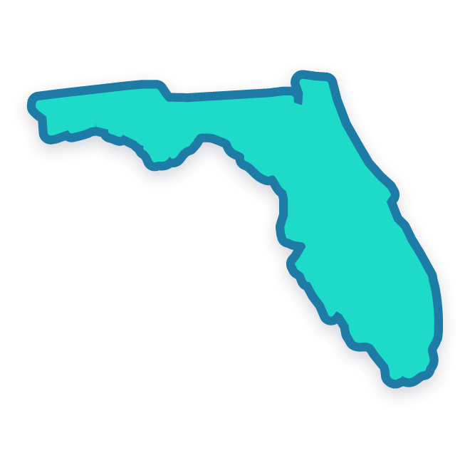 A turquoise silhouette of the state of Florida.