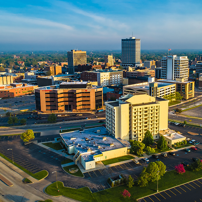 The South Bend, Indiana skyline.