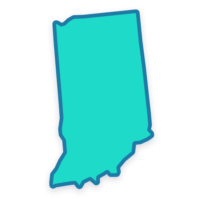 A turquoise silhouette of the state of Indiana.